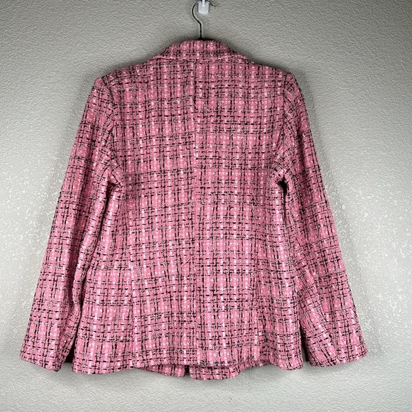 Shein Pink Black & White Tweed Business Career Classic Blazer Jacket Size Small - Picture 4 of 7
